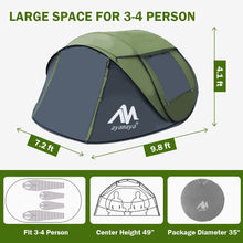 Load image into Gallery viewer, AYAMAYA 4 Person Automatic Pop Up Tent with Skylight, Rainfly, & Ground Cover