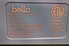 Load image into Gallery viewer, Bella Single Serve Coffee Maker - H70016 - K Cup & Ground Compatible Blue - Used