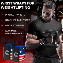 Load image into Gallery viewer, TECEUM Weightlifting 18" Wrist Wraps with Thumb Loop –Powerlifting Bodybuilding