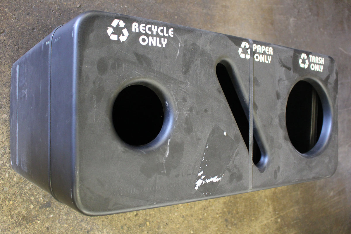 ThreeBin Trash Paper Recycle Receptacle Black Used Military Steals