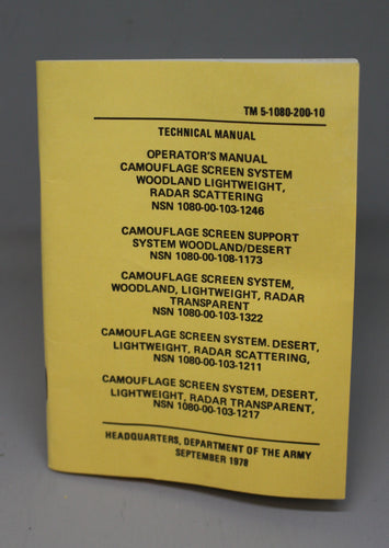 Radar Scattering Camouflage Screening System Technical Manual - TM 5-1080-200-10