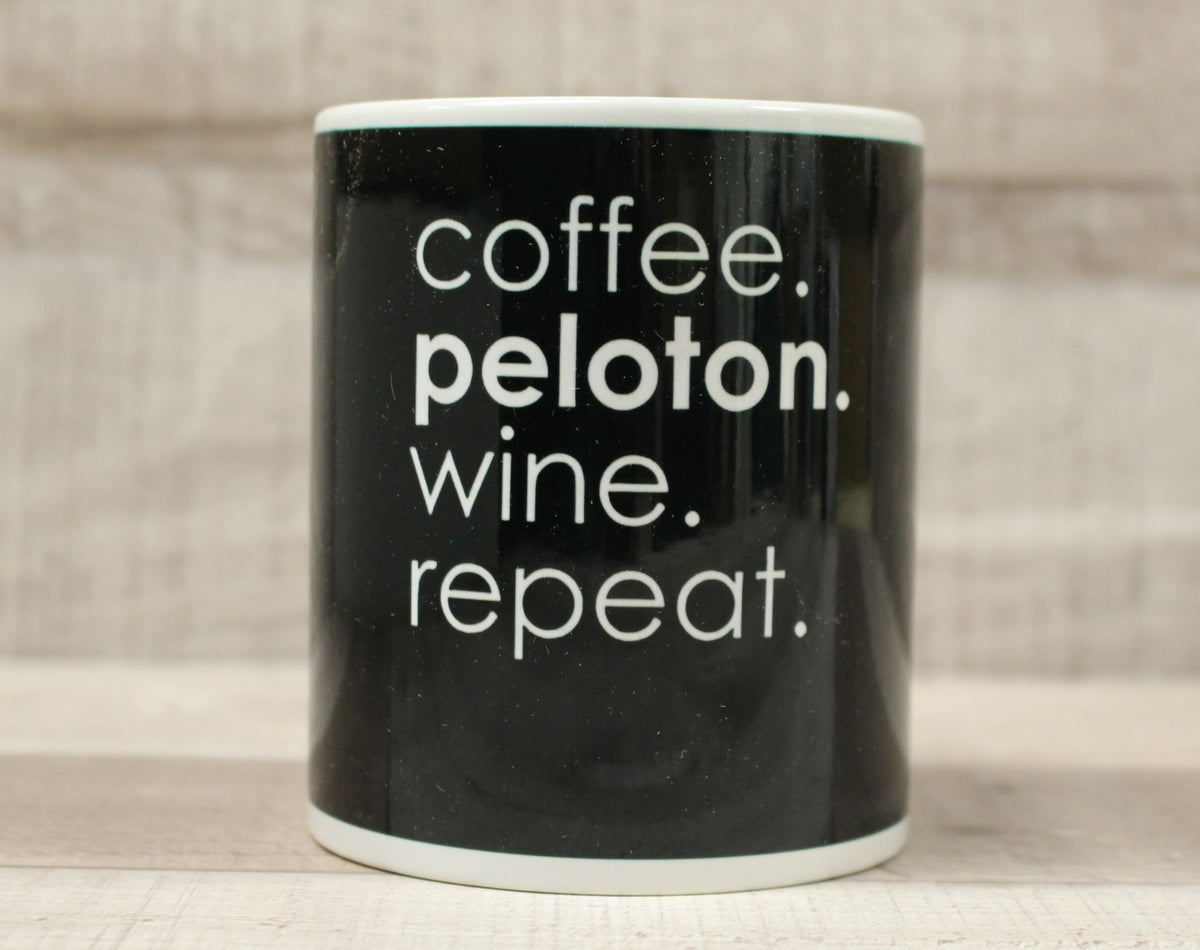 Coffee. Peloton. Wine. Repeat. Coffee Cup Mug Black New Military