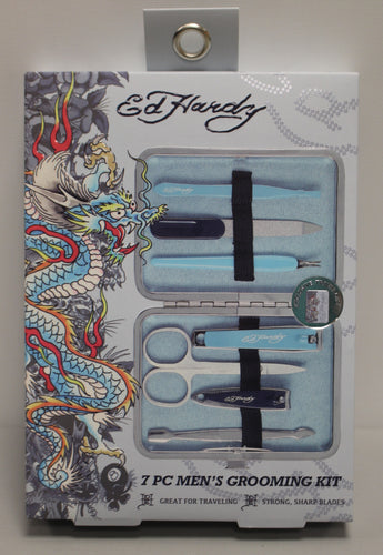 Ed Hardy 7 Pc Men's Grooming Kit with Travel Case - New