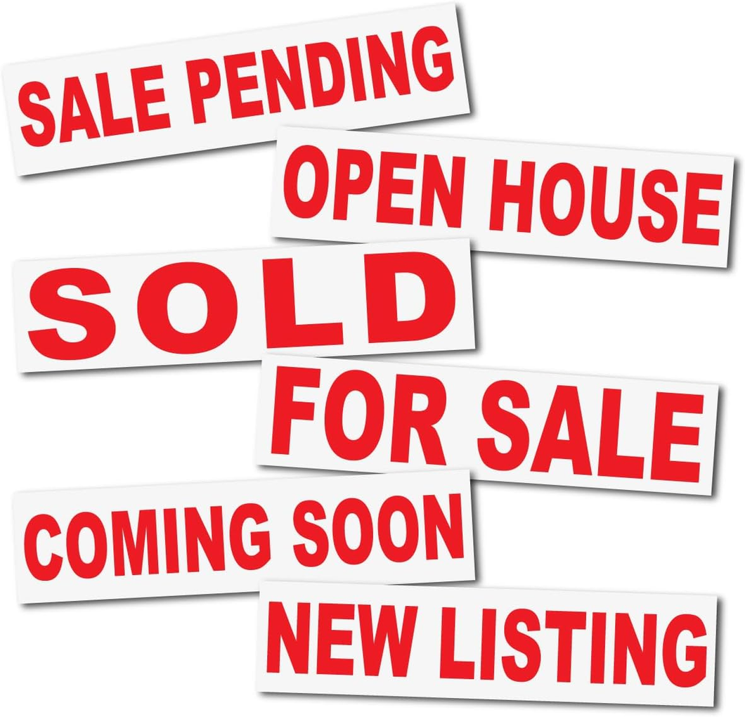 6 Pack Real Estate Signs - 6x24 - Double Sided - New Listing Sold Pending - New