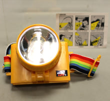 Load image into Gallery viewer, Vintage LUX Head Lamp - Yellow with Rainbow Strap - Used