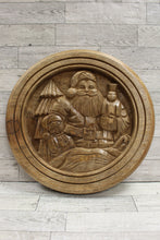 Load image into Gallery viewer, Vintage Hand Carved Wooden Christmas Santa Scene Hanging Plate - Used