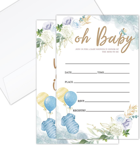 Oh Baby Baby Shower Gender Reveal Party Fill-in Invites with Envelopes-Set of 25