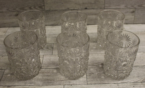 Set of 6 Crystal Starburst Old Fashion Glasses Cups - Clear - Used