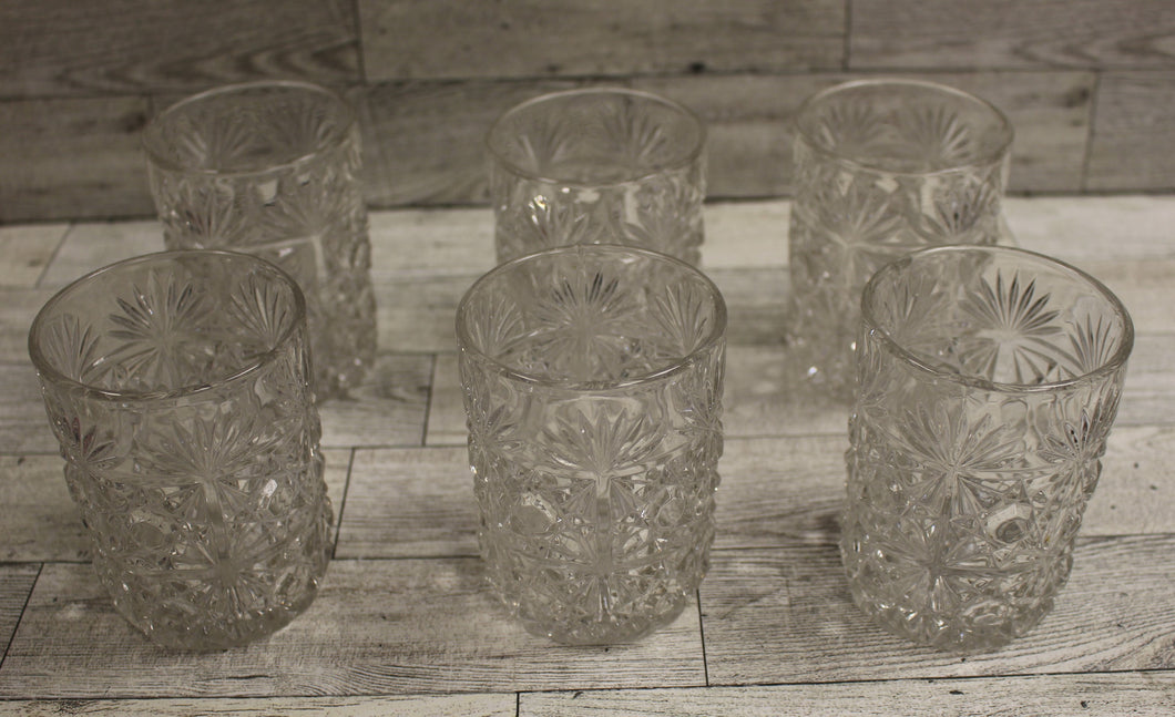 Set of 6 Crystal Starburst Old Fashion Glasses Cups - Clear - Used