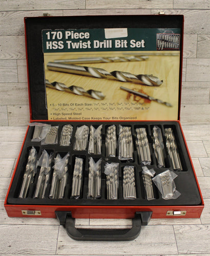 170 Piece HSS Twist Drill Bit Set in Red Case - New
