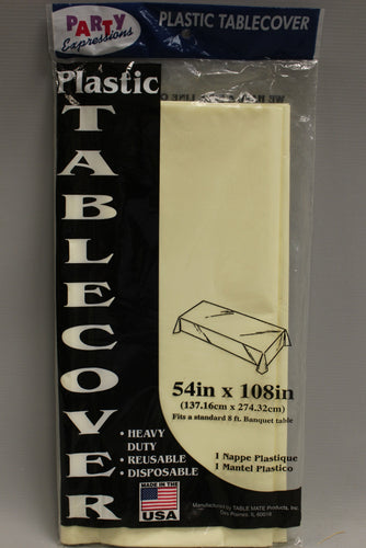 Party Expressions Plastic Tablecover Tablecloth - 54x108 inch - Ivory - New