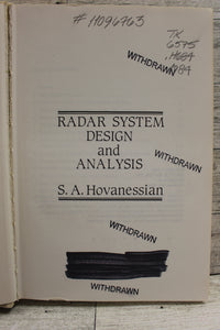 Radar System Design and Analysis - S. A. Hovanessian