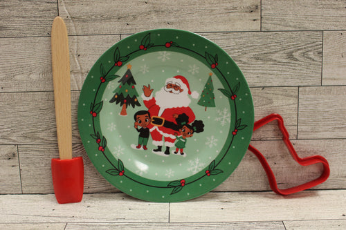Black Paper Party Cookies For Black Santa Set - Plate, Spatula, & Cookie Cutter