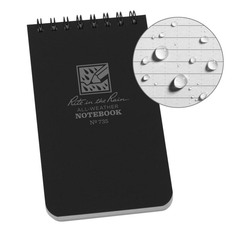 Rite in the Rain No 735 Top Spiral Notebook - 3x5 - Black - New
