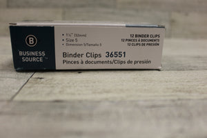 Business Source 1-1/4" Binder Clips - Size 5 - Set of 12 - New
