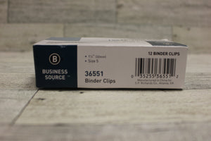 Business Source 1-1/4" Binder Clips - Size 5 - Set of 12 - New