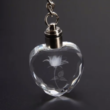 Load image into Gallery viewer, Crystal Heart with Etched Rose Light Up Keychain - White - New