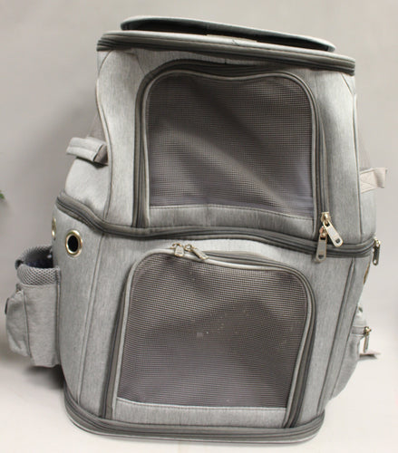 2-In-1 Double Pet Cat Carrier Backpack - Portable Travel - Gray - Used