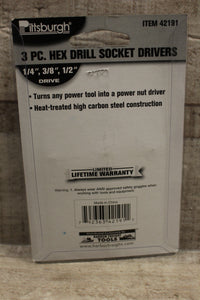 Pittsburgh 3-Piece Hex Drill Socket Drivers 1/4" 1/2" 3/8" -New
