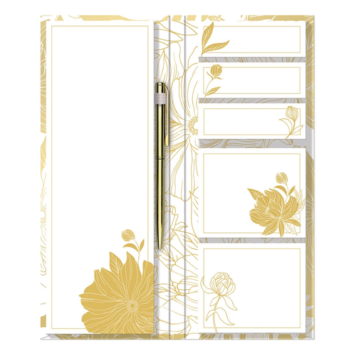 Punch Studio Note-Folio - List Pad Sticky Flags Sticky Notepads & Golden Pen