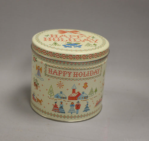 Vintage Cross Stitch Happy Holiday Christmas Tin - 5
