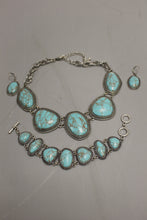 Load image into Gallery viewer, Silver-Tone Faux Turquoise Necklace, Bracelet, and Earrings Set - Used