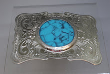 Load image into Gallery viewer, Vintage Faux Turquoise Western Themed Belt Buckle - Used