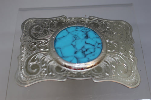 Vintage Faux Turquoise Western Themed Belt Buckle - Used