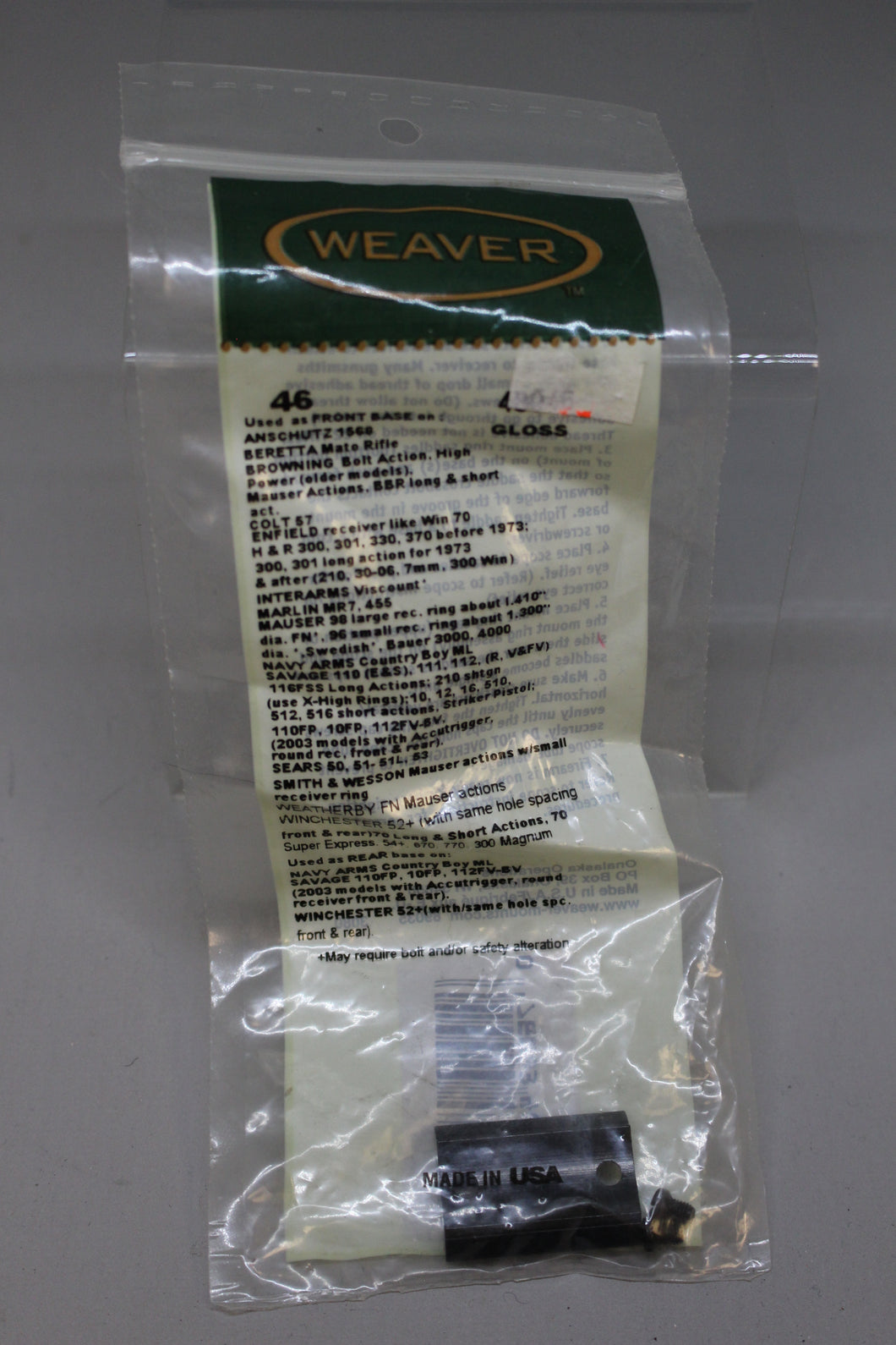 Weaver Top Mount Base 46 Gloss -New