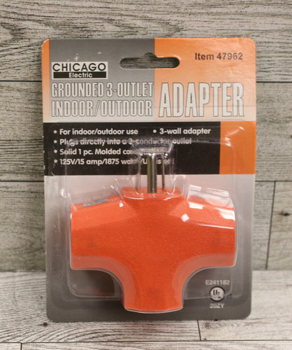 Chicago Electric 3 Way Outlet Wall Plug Adapter (T Shaped Wall Tap) - Orange