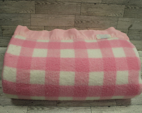Vintage Stevens-Utica Pink Checked Blanket - 84