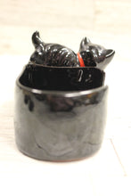 Load image into Gallery viewer, Vintage Black Cat Ashtray Set - 4 Double Holder Trays Match Vase - Used