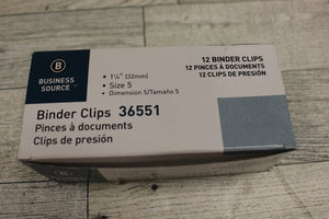 Business Source 1-1/4" Binder Clips - Size 5 - Set of 12 - New