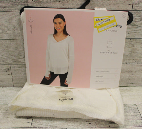 Wander Hotties Waffle V-NeckTunic - Ivory - Large - New