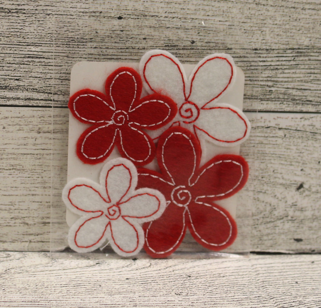 Michaels Felt Flowers - Set of 4 - Red/White - New