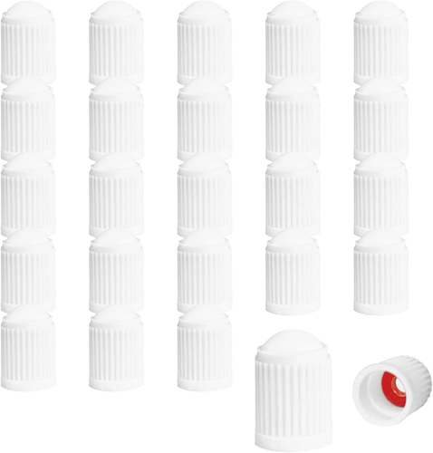 25pcs White Plastic Tire Valve Caps With O Rubber Ring - Universal Cars SUV Bike