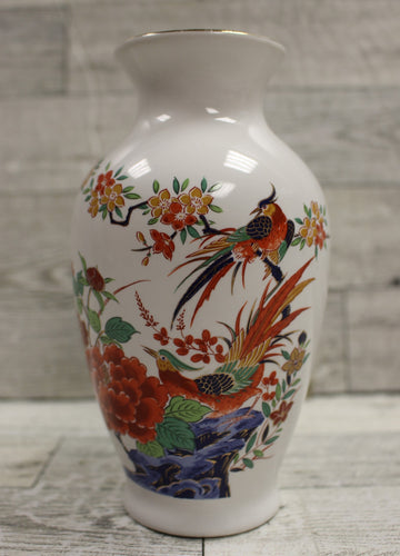 Japanese Porcelain Vase - Oriental Garden with Birds & Floral - Used