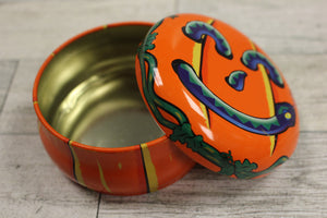 Vintage Halloween Jack-O-Lantern Serpent Pumpkin Candle Tin - Used