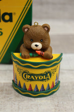 Load image into Gallery viewer, Vintage 1992 Crayola Crayon Tin Gift Set with 64 Count Crayons &amp; Bear Ornament