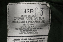 Load image into Gallery viewer, Sage Green Flyers Coveralls - CWU-27/P - Size: 42R - 8415-01-043-9529 - Used