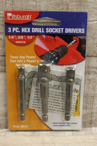Pittsburgh 3-Piece Hex Drill Socket Drivers 1/4