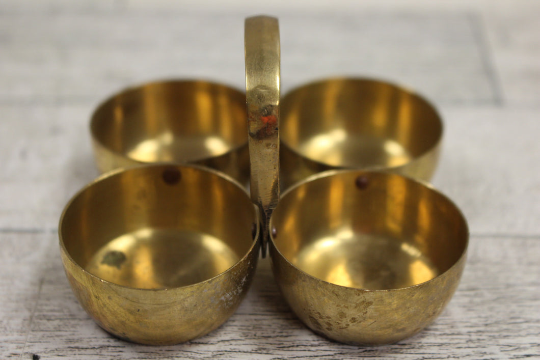 Brass Chowmukh Haldi 4 Bowl Holder - Used