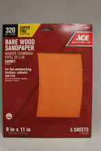 Load image into Gallery viewer, ACE Bare Wood Sandpaper - 320 Super Fine Grit - 9&quot; x 11&quot; - 5 Sheets - NEW