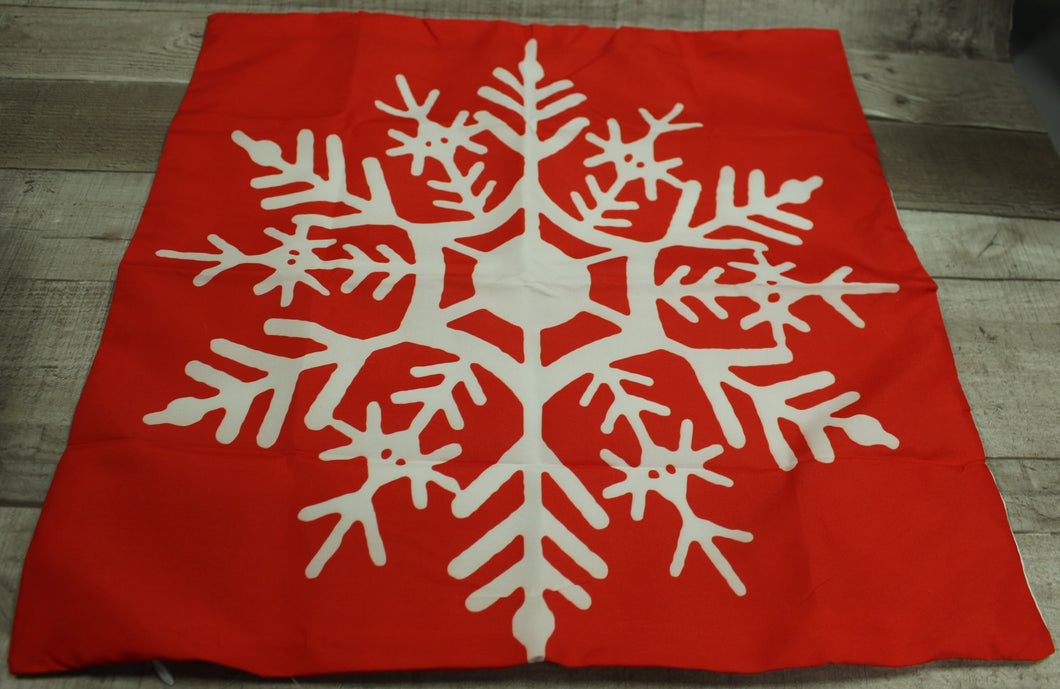 Winter Christmas Snowflake Throw Pillow Cover W/ Zip - Red & White - New