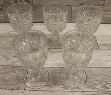 Load image into Gallery viewer, Set of 5 Pressed Clear Stem Glass Cordial Aperitif Sherry Gobblets - Used