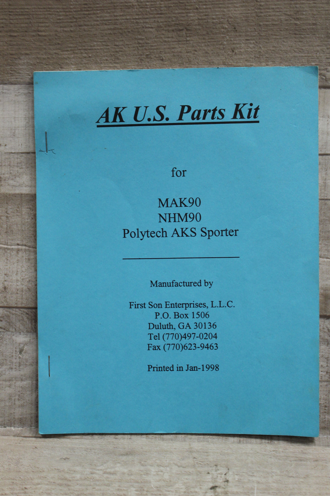 AK U.S. Parts Kit Booklet By First Son Enterprises -Used
