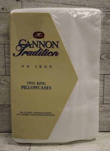Cannon Tradition Pack of 2 King Pillowcases - No Iron Muslin - White - New