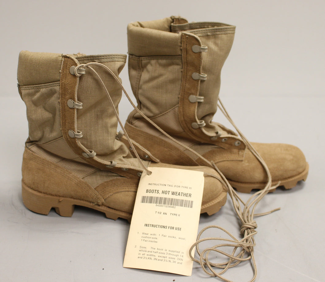 Army Hot Weather Combat Boot - Sand Tan - Size: 7-1/2 XNarrow - New