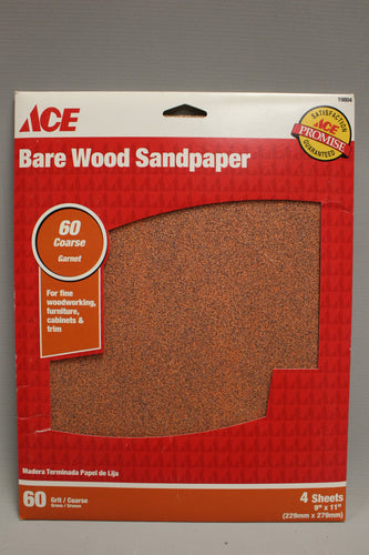 ACE Bare Wood Sandpaper - 60 Course Grit - 9