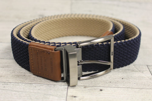 Tommy Bahama Men's L/XL (38-42) Reversible Stretch Cord Belt - Tan/Navy - Used
